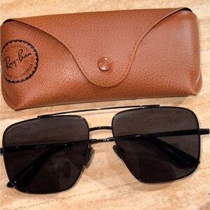 QUAY Black Men's Square Metal Sunglasses with Brown Case